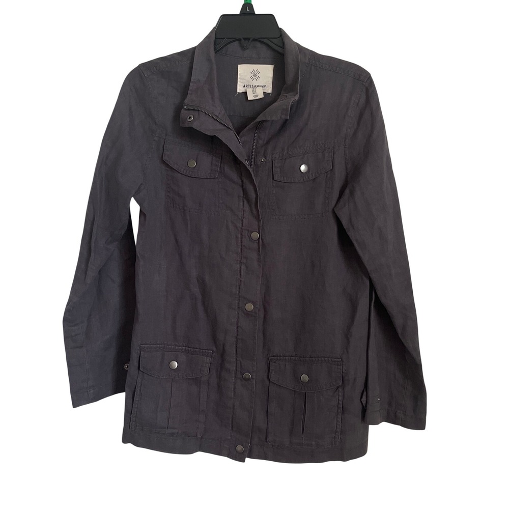 Artisan NY Field Jacket Womens Small‎ Charcoal Grey Excellent 100% Linen Utility